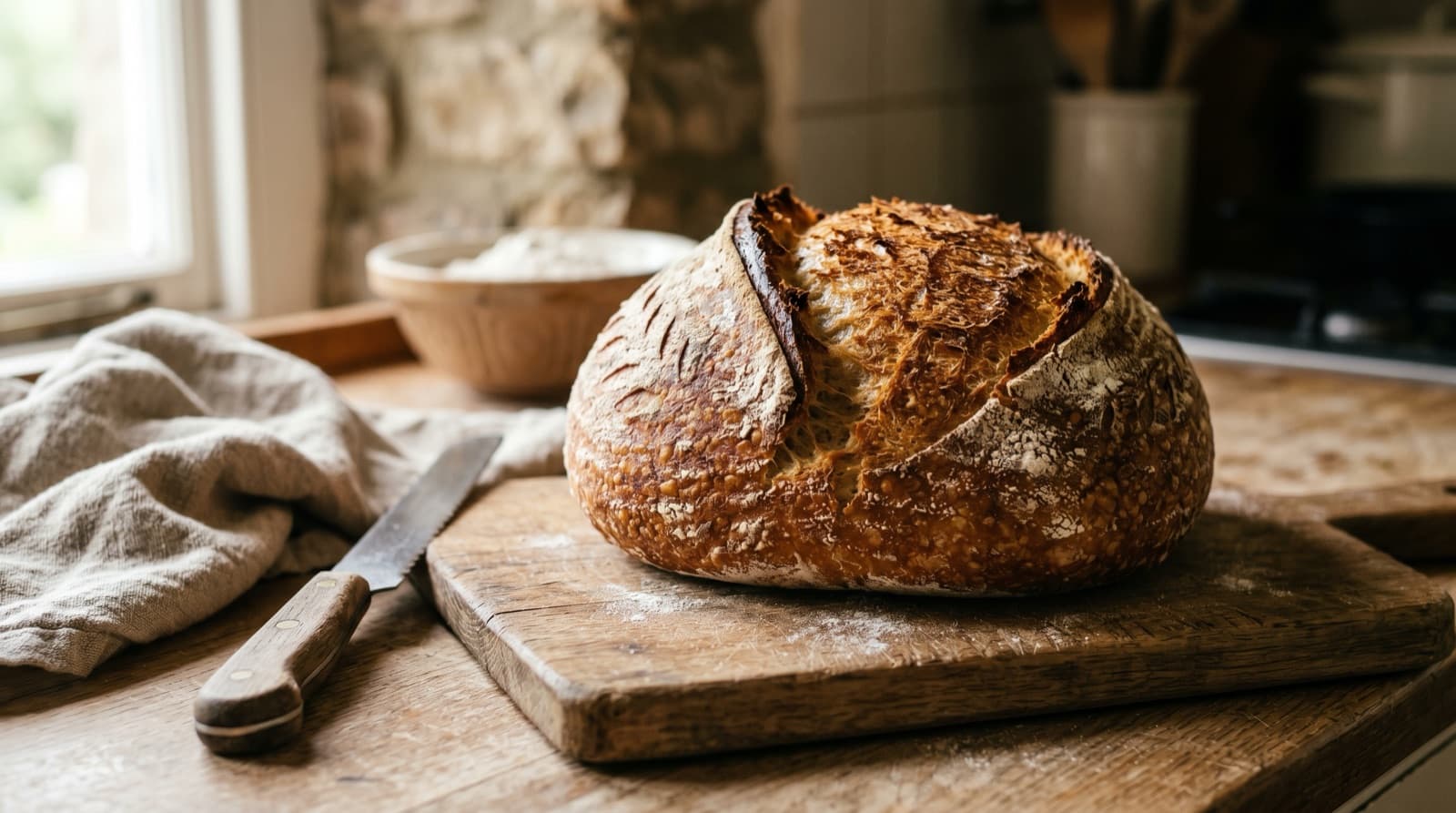 Nordic Canyon editorial panel: the same loaf twice, repeatable from mix to score